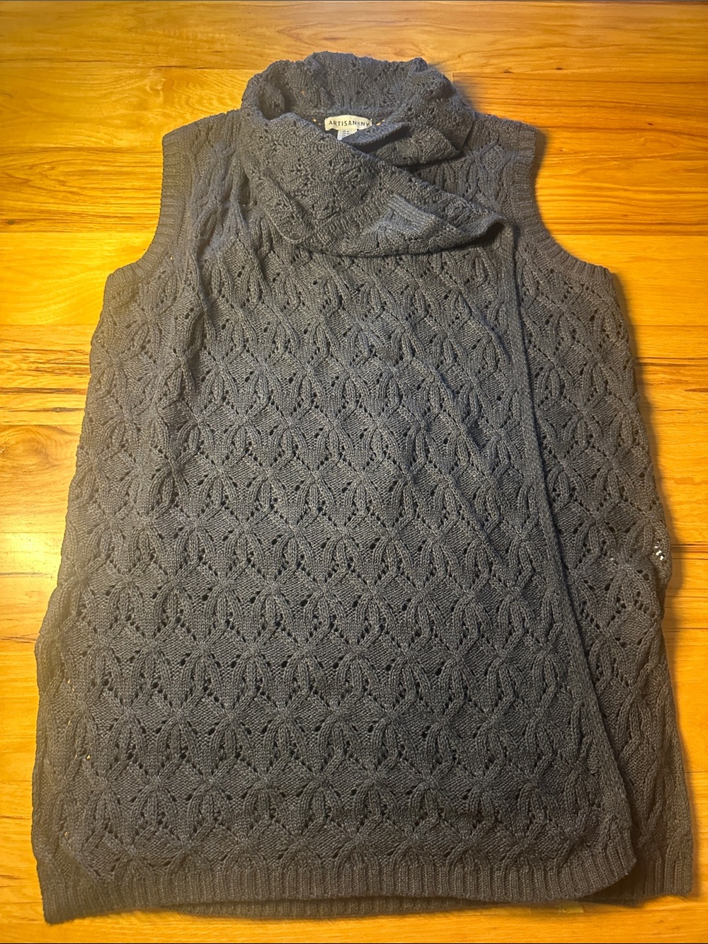 Artisan Ny Charcoal Cable Knit Sleeveless Cowl Neck Sweater